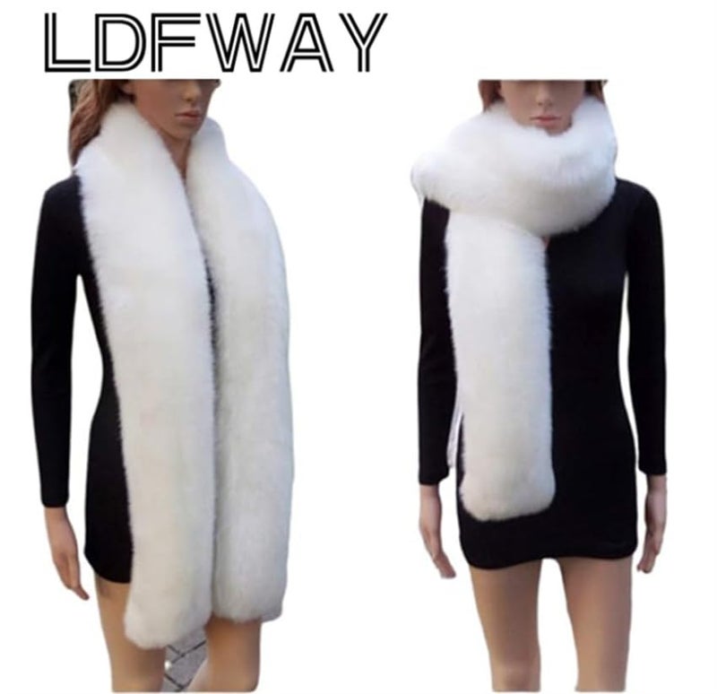 LDFWAY Long Men Women Faux Fur Collar Winter Warm Wrap Stole Scarf Shawl Shrug (White) - Image 2
